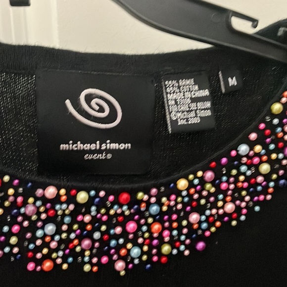 SOLD!!! Michael Simon 2003 black sleeveless vest top ramie cotton M/L beads cute - Picture 7 of 7